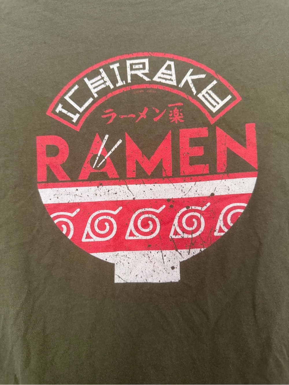 Naruto Ichiraku Ramen T-Shirt Olive Green Short Sleeve Anime Graphic Tee - Picture 3 of 8